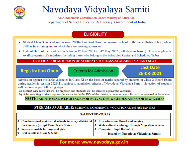 Advertisement for Class 11 Admission