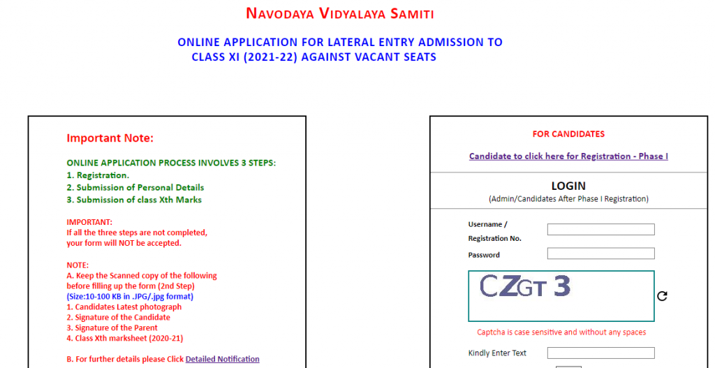Navodaya Class 11 Admission Online