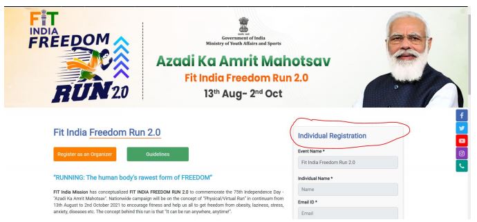 Step 1 Fit India freedom Run 2.0
