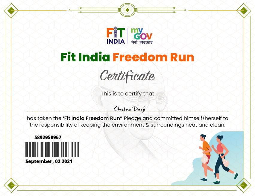 FIT India run Certificate 2021