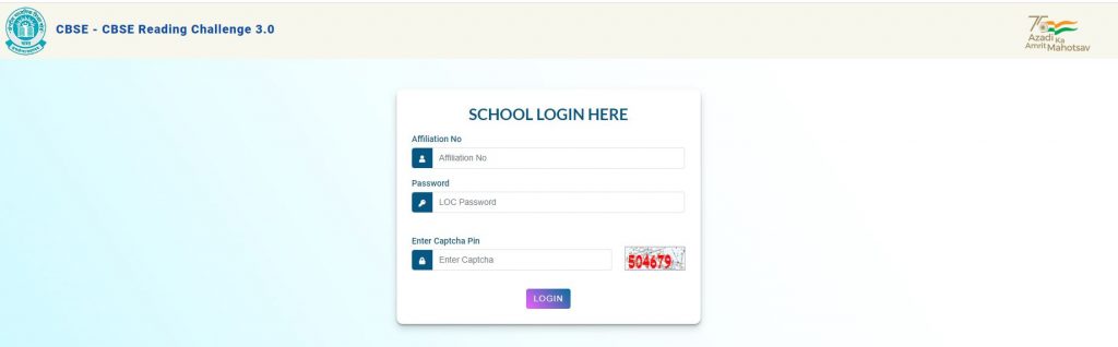 Registration or login page of cbse reading challenge 3.0