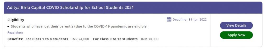 How can you apply for Aditya Birla Capital COVID Scholarship for School Students 2022