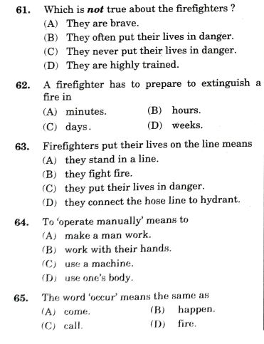 Question 61 to 65