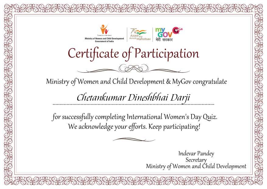 Certificate of International Women’s Day Quiz