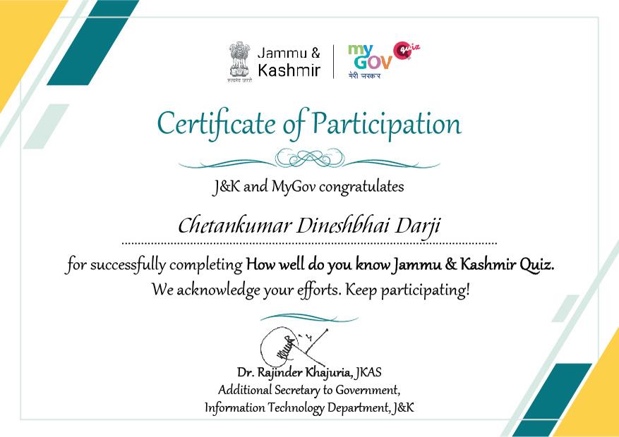certificate of Jammu Kashmir Information