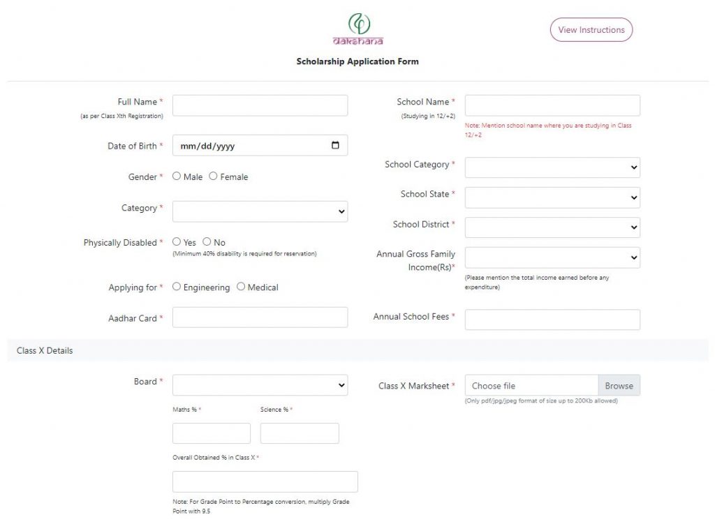 Application Form of dakshana Foundation JDST 2022