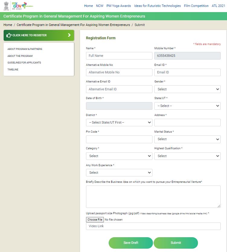 Registration Form of Aspiring women 2022