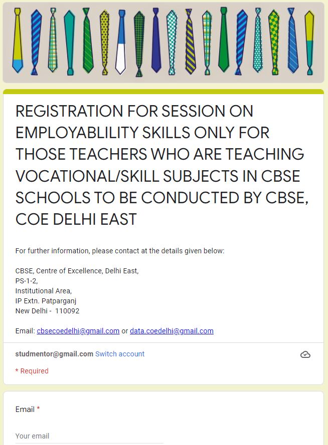 Registration Page for CBSE Skill Course 2022