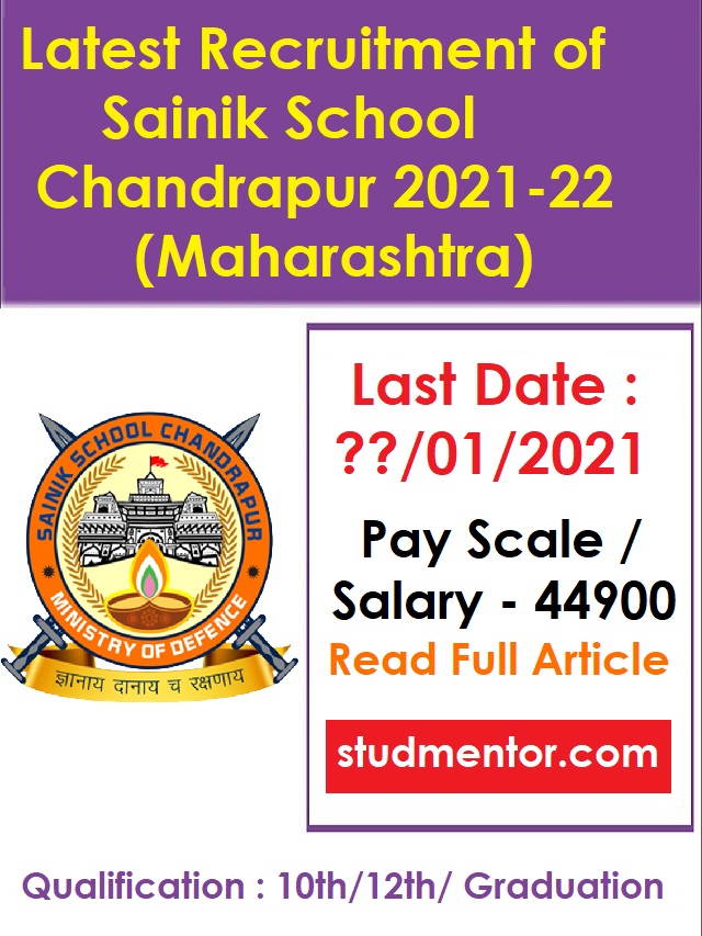 Sainik School Chandrapur Recruitment 2021 Stud Mentor Where 