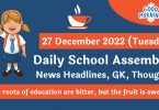 Daily School Assembly News Headlines for 27 December 2022