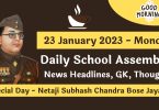 Daily School Assembly News Headlines in Hindi for 23 January 2023