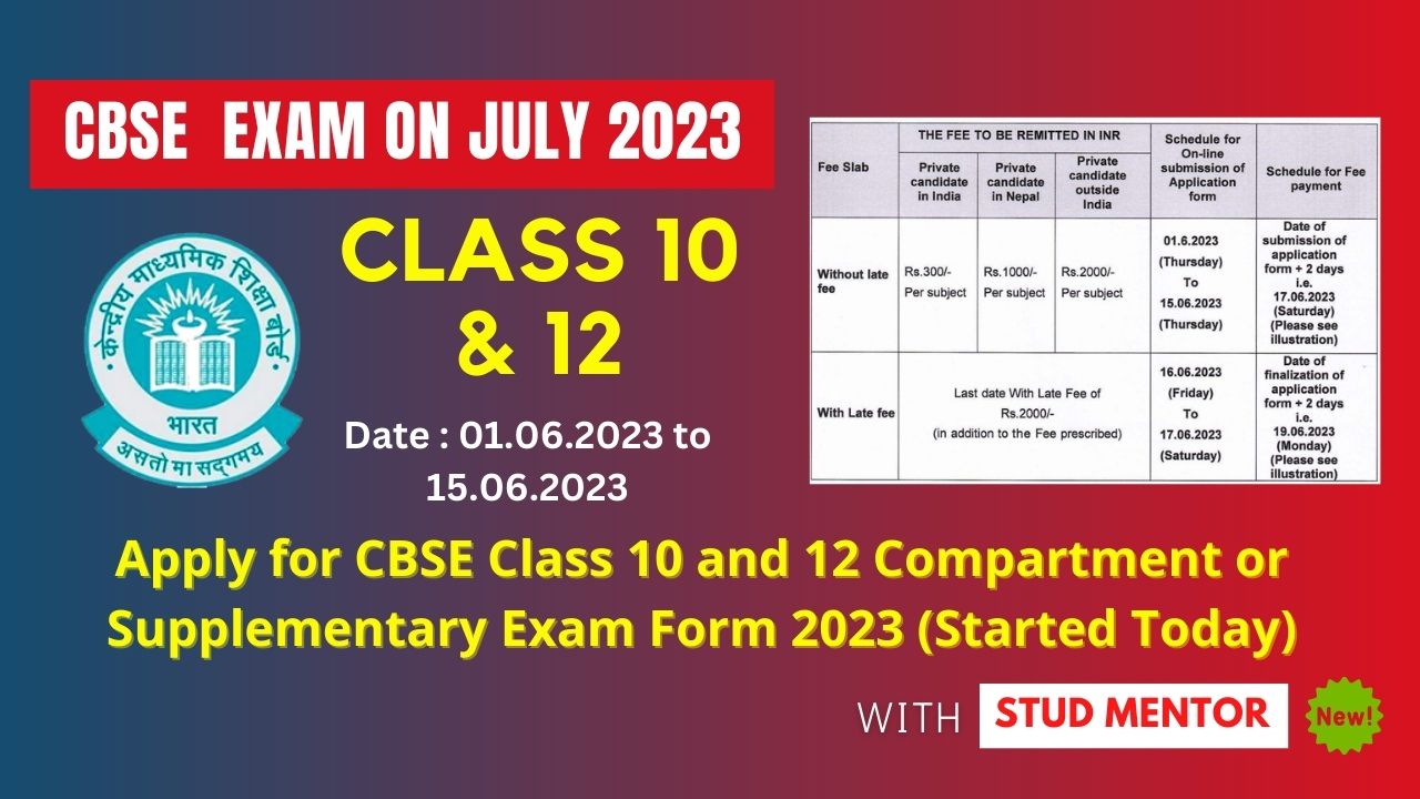 Apply For Cbse Class 10 And 12 Compartment Or Supplementary Exam Form