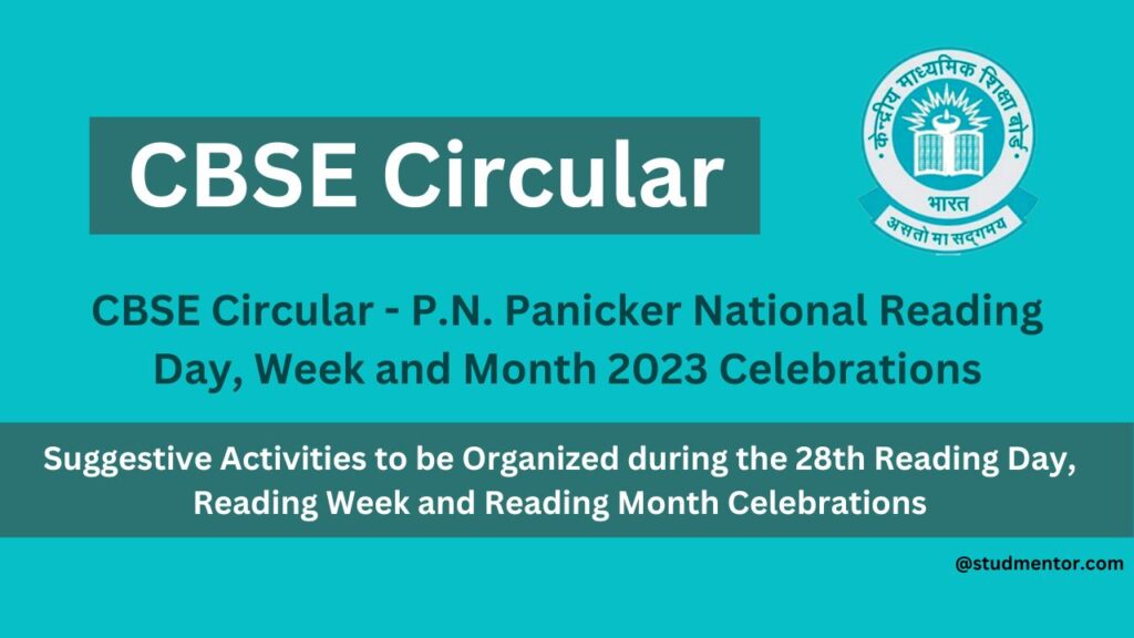 CBSE Circular P.N. Panicker National Reading Day, Week and Month 2025