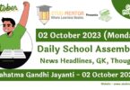 Daily School Assembly Today News Headlines for 02 October 2023