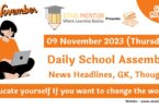 School Assembly Today News Headlines for 09 November 2023