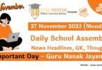 School Assembly Today News Headlines for 27 November 2023