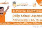 School Assembly Today News Headlines for 20 December 2023
