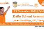 School Assembly Today News Headlines for 29 December 2023