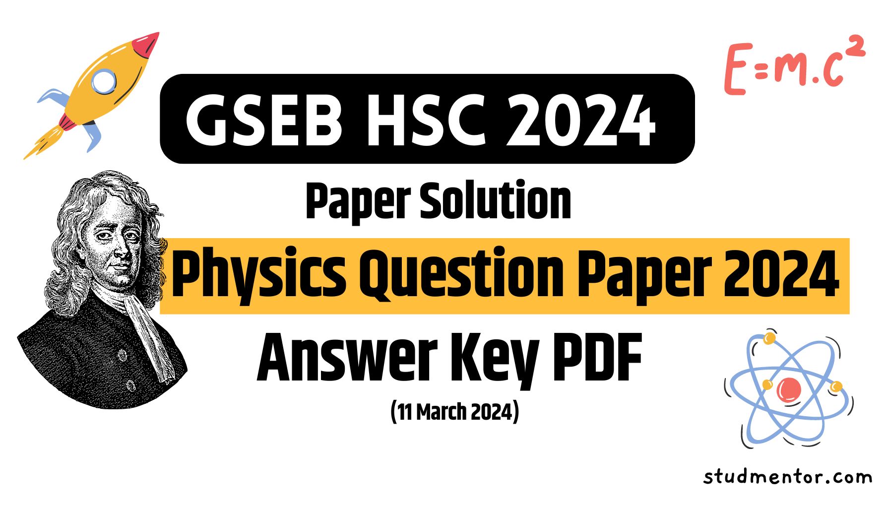 GSEB HSC Physics Question Paper 2024, Answer Key PDF