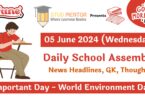 School Assembly News Headlines in English for 05 June 2024