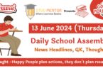 School Assembly News Headlines in English for 13 June 2024