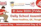 School Assembly News Headlines in English for 21 June 2024