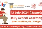 School Assembly News Headlines in English for 13 July 2024