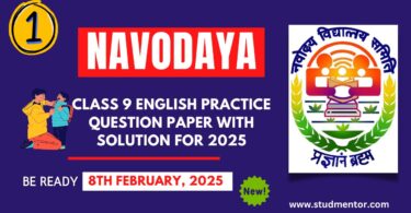 Navodaya Class 9 English Practice Question Paper with Solution for 2025