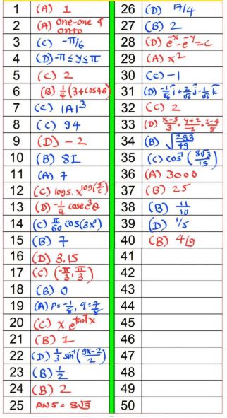 GUJCET 2025 (Maths Answer Key)